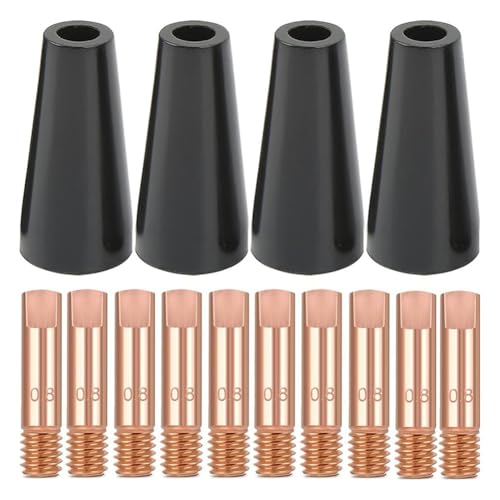 Flux Core Kit d'embouts de buse sans gaz pour soudage MIG, embout de contact en cuivre de 0,8 mm, compatible avec les torches 15AK 14AK MB15 MB14, 4 buses + 10 embouts