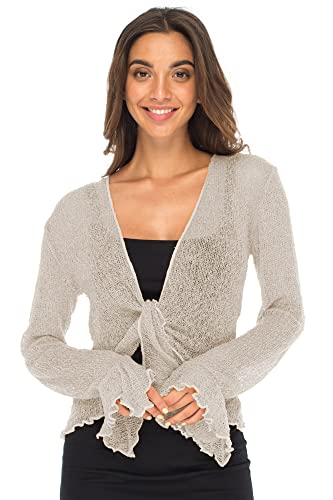 Back From Bali Womens Sheer Shrug Bolero Long Sleeves Cropped Cardigan Lite Bell Sleeves