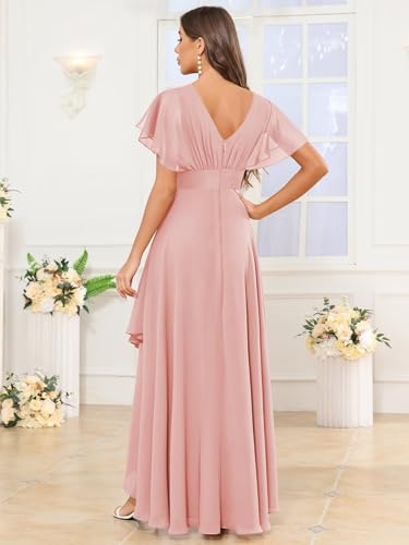 Chiffon Bridesmaid Dresses Long with Slit Crew Neck Formal Evening Dress for Women3