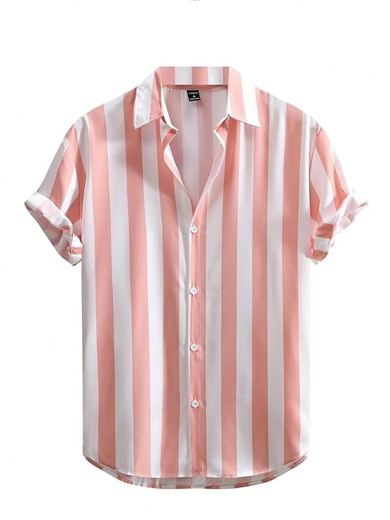 Image of Men's Striped Slim Fit Half Sleeves Stratchable Printed Shirt