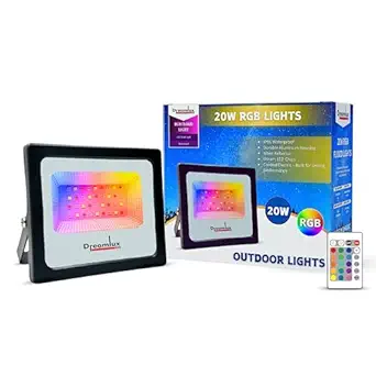 Dreamlux 20 Watt RGB Flood Light Down Chock with Remote Control for Home | Outdoor Lights IP66 Waterproof Decoration Light, DJ Light, Aluminium Body (20-Watts, 1, Count)