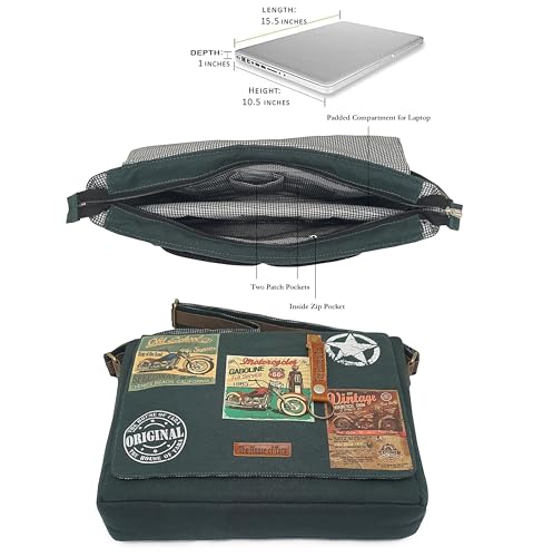 Image of The House of tara Cotton Canvas Messenger Bag for Men and Women | Printed Crossbody Sling Bag With Laptop Compartment (Upto 15.6 Inch), Broad Adjustable Straps & Waterproof Inner Lining (Blue)
