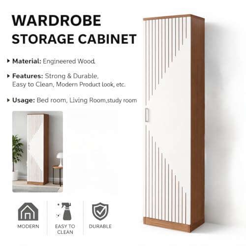 Image of Spyder Craft Fraser Single Door Engineering Wood Wardrobe for Clothes, Stylish Cupboard for Bedroom, Multi Utility Design with Multirack Storage Color - Wood Brown