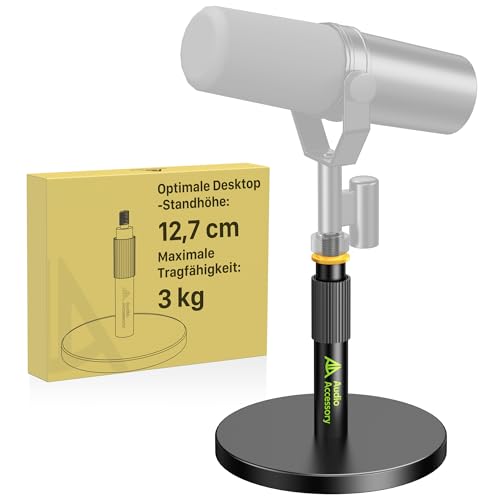 AA AUDIO ACCESSORY Mikrofonständer Tisch, Ultra-Niedrige 12,7cm Höhenverstellbar, 3kg Tragfähigkeit, Vollmetall Mikrofon Tischstativ für Shure SM7B SM7dB MV7+, Fifine, Blue Yeti Snowball, Rode PodMic
