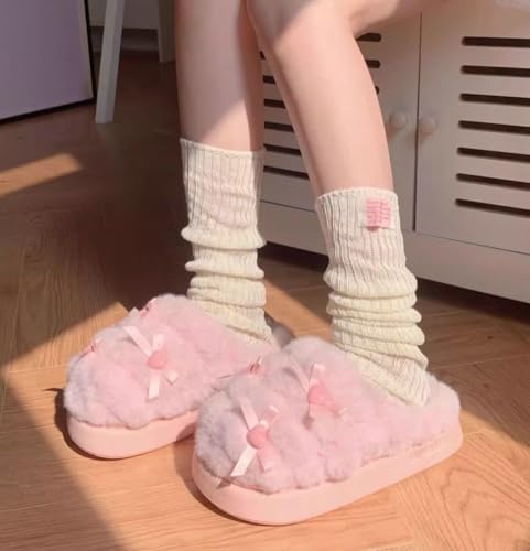 Epsion Women's Cute Bows Cotton Slippers Plush Thick Bottom Winter Soft Warm House Shoes4