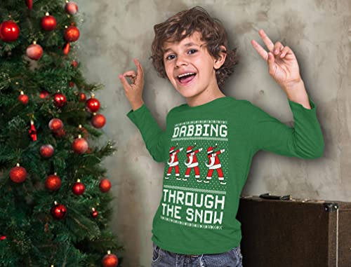 Tstars Santa Dabbing Snow Ugly Christmas Sweater Style Kids Long Sleeve T-Shirt3