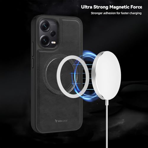 Image of Vaku Luxos Maxtron Back Cover Case for Xiaomi Redmi Note 12 Pro Leather Stitched Magnetic Magsafe TPU Shockproof Case Camera Screen Protector- Black