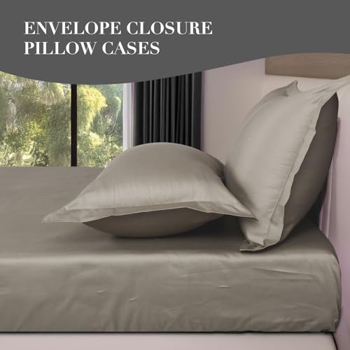 Image of LANE LINEN 400TC Super King Size Bedsheet with 2 Pillow Cases | 100% Cotton 3 Pc Bedding Set (2.74 M x 2.74 M) | Breathable & Wrinkle-Free | Sustainable & Eco Friendly Bedding Set (Ivory)