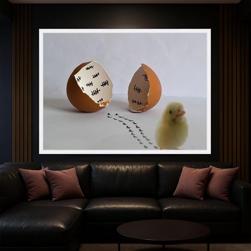 Tableau poussin avec coquilles d'œufs 50x70cm pour décoration de ferme
