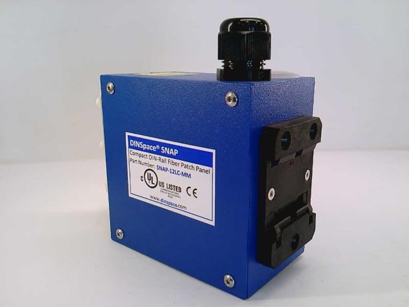 DINSpace Compact Fiber Optic Patch Panel, Blue, Steel, Water Resistant, Includes 3ea. OM1/OM2 Multimode LC/LC Quad Adapters, Splice Tray