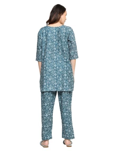 Image of Cotton Printed Co-Ord Set for Women - Nightwear Pajama Set with Pockets | Soft & Breathable Two-Piece Outfit for Sleep & Lounge