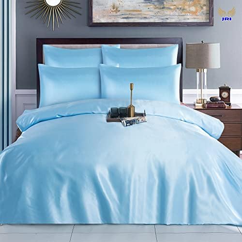 6PCS Satin Duvet Cover Bedding Set Plain Luxury Soft Bed Set Include (1xDuvet Cover, 1xFitted Sheet, 4xHousewife Pillow Case) (Double,Teal)-(Same Day Dispatch)