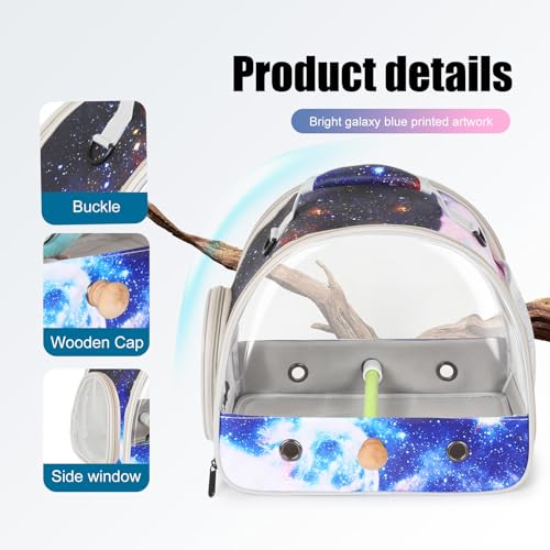 Image of Small Bird Travel Carrier Cage Bag for Parakeet, Budgies, Cockatiel, Conure, with Clear Windows, Galaxy Print