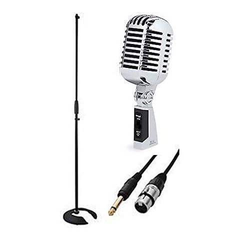 Stagg SDMP40CR Retro Vintage Style Silver Microphone inc Stand + Cable for Singer Vocalist Cover