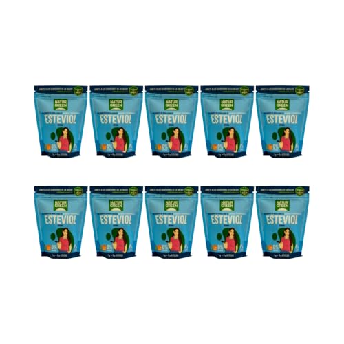 NaturGreen - Steviol, Edulcorante Natural, con Base de Eritritol, Sustitutivo del Azúcar, Orgánico, 100% Vegetal, Bajo Índice Glucémico, Sin Gluten, Sin Lactosa - Pack 10 unidades de 500 g