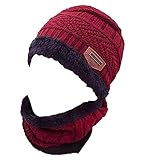 Material: Garn, Vlies FSSTUD Kinder Wintermütze Strickmütze Skimütze Beanie Hut Schal Set Winter Mütze Rot