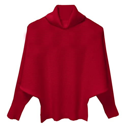 GABERLY Turtleneck Batwing Sleeves Dolman Knitted Oversized Sweaters and Pullovers Tops for Women