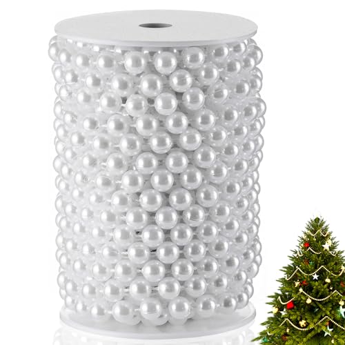XINHUIDALSQ Craft String of Pearls 10 MM Faux Pearl Beaded, 33 Feet White Garland Bead String for Christmas Tree Decorations, Wedding Party Decoration (White, 10mm/10M)