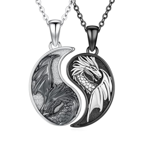 OHAYOO Collier Yin et Yang en argent sterling 925 avec pendentif - Pour elle et lui - Bijoux Yin Yang - Cadeau pour homme et femme