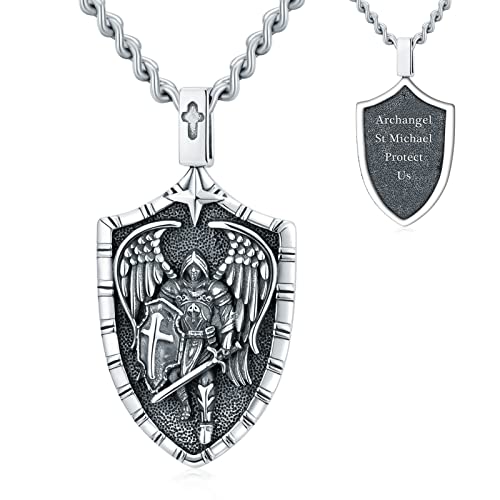 WINNICACA 925 Sterling Silver Saint Religious Necklace for Men Women, Amulet Protect Us Medal Pendant Necklace Catholic Jewelry Gifts for Police Father Son,with Stainless Steel Chain