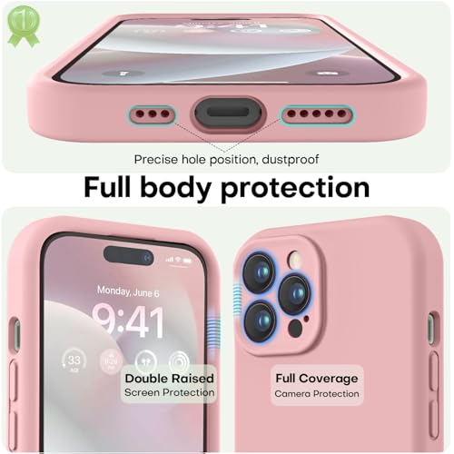 Image of LOVE 3000 Designed for iPhone 14 Pro Case, Premium Silicone with [Soft Anti-Scratch Microfiber Lining] Shockproof Protective Phone Case for Men Women Girls 6.1 inch, Pink Sand