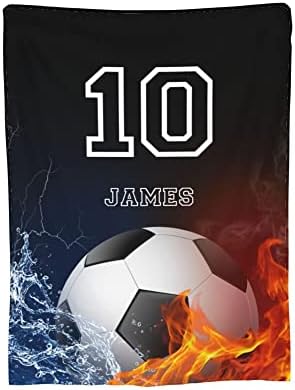 Soccer Blanket, Custom Blanket with Name Text, Soccer Team Gifts for Men, Personalized Football Gifts Flannel Blanke for Boys 8-12, Football Player Gifts Company Customization, Party Customization
