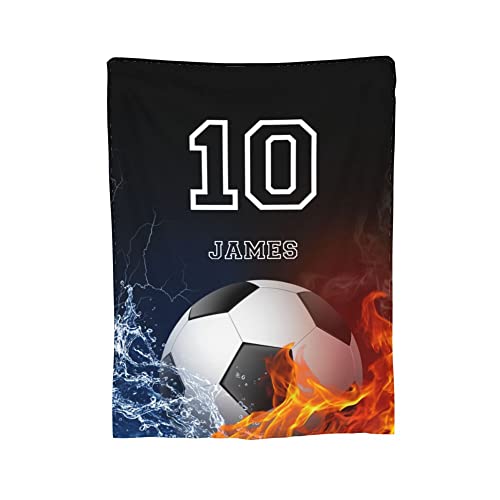 Soccer Blanket, Custom Blanket With Name Text, Soccer Team Gifts For Men, Personalized Football Gifts Flannel Blanke For Boys 8-12, Football Player Gifts Company Customization, Party Customization #TOP19