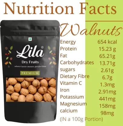 Image of LILA DRY FRUITS Walnut Inshells 900 Grams | Premium Sabut Akrot 100% Natural | High in Protein & Iron | Low Calorie Nut | Ideal for Snacking, Healthy Tasty | Dry Fruit Perfect for Gifting