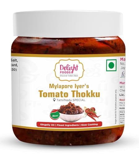 Image of Delight Foods Mylapore Iyer's Tomato Thokku 300g | Traditional Tamil Nadu Rice Mix | Made with Pure Gingelly /Sesame Oil | Homemade Style Tomato Pickle | No Preservatives
