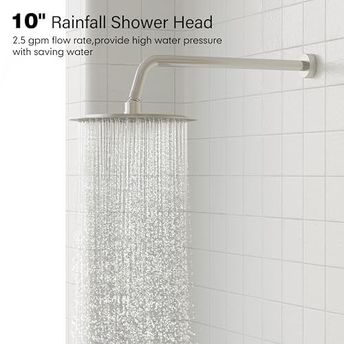 Image of Gabrylly Shower System, Slide Bar Shower Faucet Set with High Pressure 10 inch Rain Shower Head and 5-Setting Handheld Spray, 2-Way Shower Valve Kit, Brushed Nickel