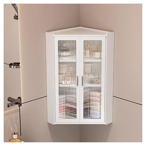 Kleiner Eck-Medizinschrank, Badezimmerschrank, Wandhalterung mit Glastüren, Badezimmer-Wandschrank über der Toilette, kompakter Hängeschrank für Badezimmer, Küche, Waschküche, Schlafsäle (transparent