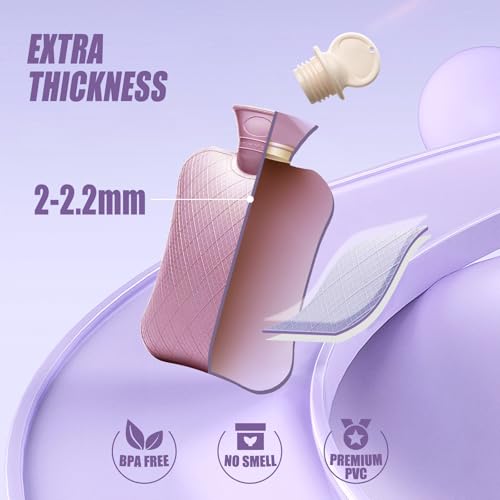 Image of FORICOM Hot Water Bottle, 2L, 6-Hour Heat Retention, PVC Heating Pad, Easy to Use, Hot Bag for Cramps, Pain Relief for Women, Pink