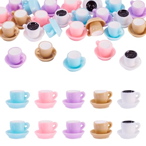 Fashewelry 30Pcs Resin Mini Drink Cups 5 Colors Tea Dish Mug Model Teacup Dollhouse Miniatures For Keychain Halloween Xmas Party Decor Kitchen Ornaments