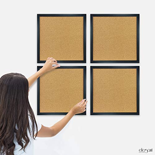 Elegant Boards 4 Pack Cork Bulletin Board 12"X 12" Square Wall Tiles, Modern Black Framed Boards For Home And Office (Hardware And Template Included) #TOP6