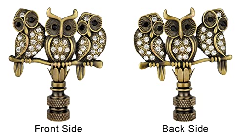 Image of Royal Designs, Inc. 3D Two-Sided Rhinestone Owl Trio Lamp Finial, F-5104AB-2, Antique Brass, Pack of 2