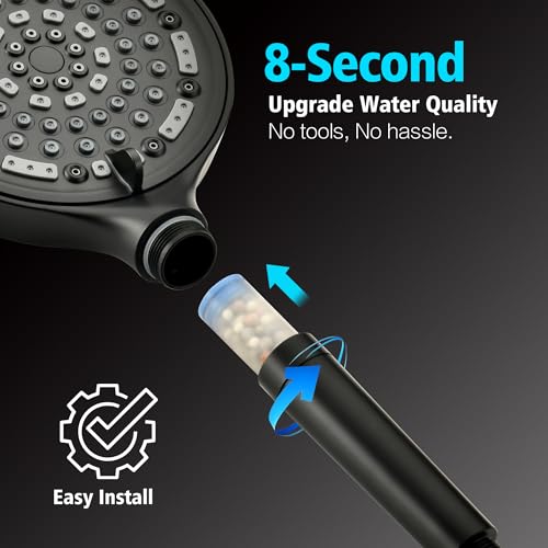 Sistema de Ducha SUMERAIN en Negro Mate con Válvula de instalación | Cabezal de mano filtrado de 6 sprays, Montaje en pared, Válvula de ducha 2 en 1, Manija única, Instalación fácil miniatura 4
