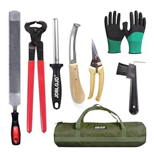 14 inch Farrier Hoof Tool Kit Farrier Tool Kit（8 Piece）Professional Hoof Knife Sharpener Horse Farrier Tools Farrier Hoof Nippers Mini goat hoof rasp file Pig Equine Metal Shear Cutter Handle Knife