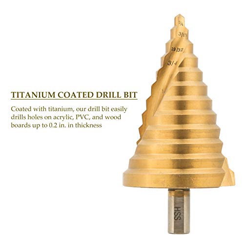 CO-Z Large HSS Spiral Groove Step Drill Bit, 12 Sizes Titanium High Speed Steel 1/4