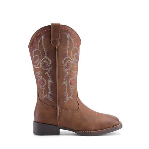 DREAM PAIRS Women's Cowboy Cowgirl Boots Embroidered Square Toe Mid Calf Western Boots Fashion Dress Chunky Low Heel Shoes for Theme Party Country Concert2