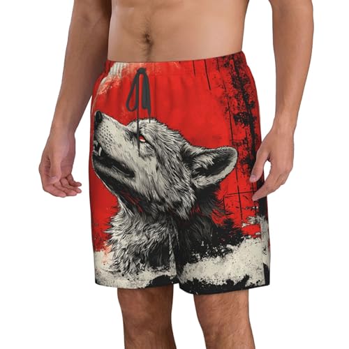 Men's Swim Trunks Beach Board Shorts Swimwear Bathing Suits - Goth Wolf Moon Retro Art2