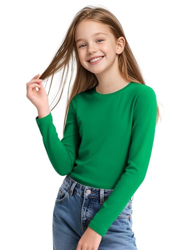 Image of KEREDA Girls Long Sleeve Shirts Soft Cotton T-Shirts Crewneck Basic Tees for Kids and Teen Girls Tops Clothes