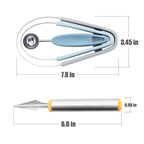 4-in-1 Stainless Steel Melon Baller & Carving Knife & Fruit Scoop Set for Fruit Slicer Dig Pulp Separator and Carve