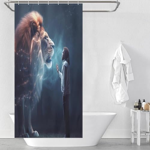 Rideau de douche lion en polyester lavable 92x183cm pour baignoire d'hôtel et maison