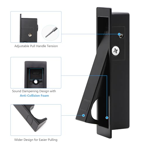 Juego de herrajes para puertas pocket Dontay con cerradura cuadrada con llave, acabado negro mate, para puertas de 1-3/8 a 2-1/4 pulgadas, cuerpo offset, tirador grande en anillo, aleación de zinc, diseño empotrado miniatura 4