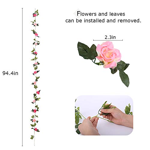 Jareling 4 Pack(28.8 Ft) Artificial Flower Garland Silk Rose Flower Vines Fake Flower Garland For Backdrop Hanging Garlands Flowers Artificial For Decoration Wedding Arch Room(Rose Red) #TOP3