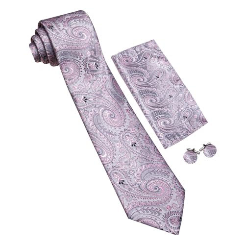 Image of Barry.Wang Paisley Tie Fashion Set Hanky Cufflinks Neckties for Men Woven Silk