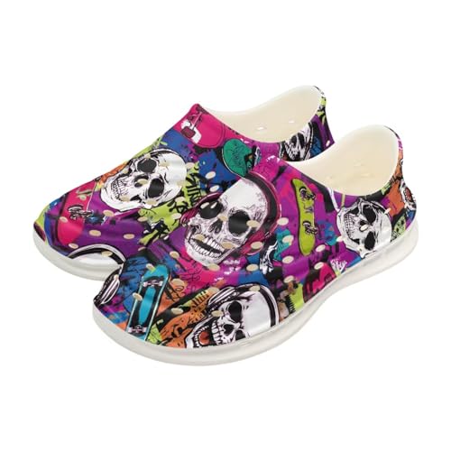 Pointodoor Unisex Kids Skull Water Shoes Slip on Sneakers Lightweight Hippie Beach Aqua Sandals Anti Slip for Boys and Girls