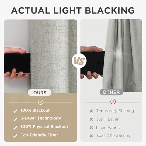 Image of Joydeco Black Out Curtains 84 Inch Long 2 Panels Set, Greyish White Thermal Insulated Burlap Curtain & Drapes, Grommet Room Darkening Textured Curtains for Bedroom Living Room