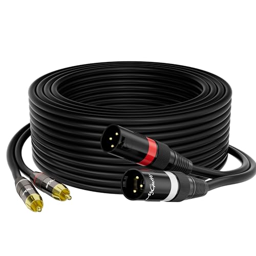 Dual XLR to 2 RCA Stereo Audio Cable 20 FT, Unbalanced 2 XLR to 2 RCA Male Interconnect Cable,?Zinc Alloy Shell, OFC, Gold-Plated Plug?for Home Theater, Microphone, Speaker, Amplifiers, HiFi Systems