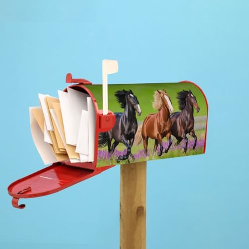 Image of Dujiea Horses Running Mailbox Wraps - Waterproof Magnetic Post Box Cover, Large Size 25.5 inch L x 21 inch W - Garden Yard Outside Farmhouse Home Decor